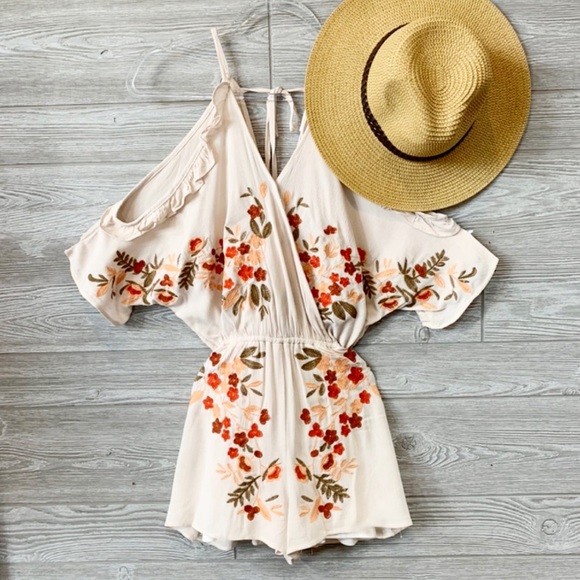 Infinity Raine Pants - ✨LAST ONE✨Cream embroidered detail romper